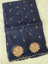 Kota checks saree with embroidery MS7645 DarkBlue