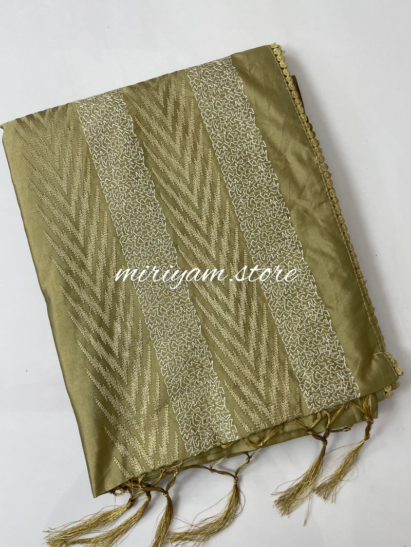 Art silk saree with thread work MAS767 - KHAKHI GREEN