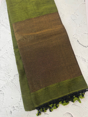 Plain Khadi cotton saree MS33455 OliveGreen