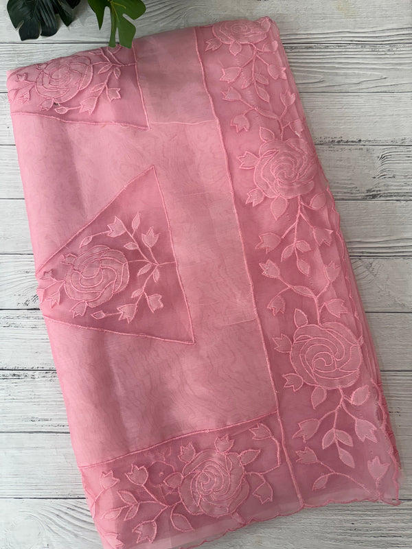 Viscose Organza saree with applique work-MSH101 Pink