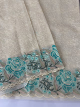 Phulkari NetKota embroidery saree - MSH107 Offwhite to Blue