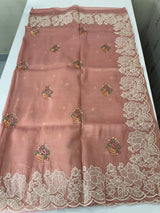 Soft crush Organza saree with embroidery and applique work MS14764 Peach