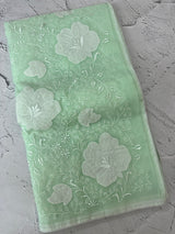 Semi organza saree with applqiue work - MSH256 AquaGreen