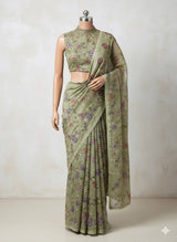 Kota silk saree with digital prints and embroidery MSH155- DuskyGreen