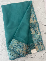 Soft Organza saree with cutwork tissue applique borders - MCW765