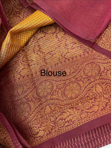 Semi silk saree with checks zari weaving MS81543- Mustard to Maroon