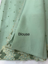 Satin finish kosa tussar saree with cutwork - MSH205 DustyAquaGreen