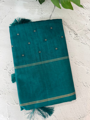 Semi silk saree with retta pettu borders  MTS455 Teal