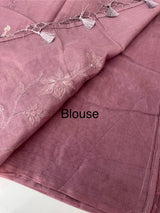 Mul chanderi tissue applique saree MSH150- DuskyWine