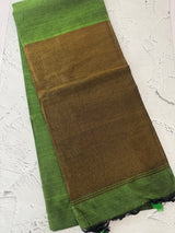 Plain Khadi cotton saree MS33455 LeafGreen
