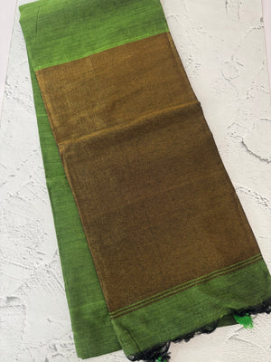 Plain Khadi cotton saree MS33455 LeafGreen
