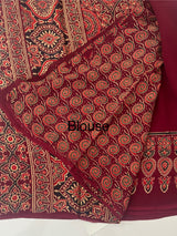 Pure Ajrakh Georgette saree MGS76- Maroon