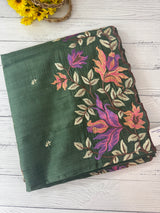 Crushed Blended tussar silk saree with embroidery- SNFCYEY- JadeGreen