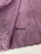 Soft organza saree with applique work - MCW225 DuskyPurple