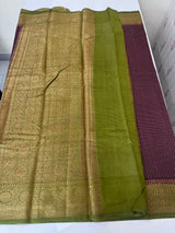 Semi silk saree with checks zari weaving MS81543- Wine to OliveGreen