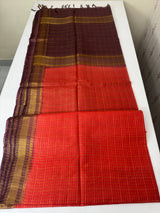 Bhagalpuri Semi tussar saree MS896- RustOrange & WineBrown