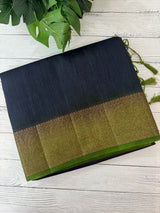 Jute silk sarees with contrast pallu & blouse MJL396- Black to Green