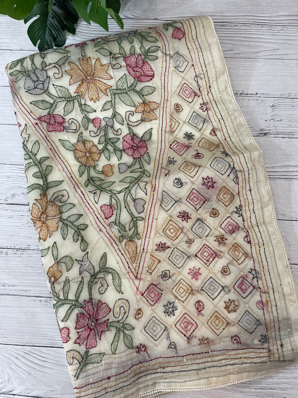 Tissue Organza saree with kanta embriodery saree MS15600 Offwhite