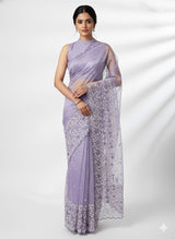 Glassy tissue organza saree with embroidery FKSF133- Lavender