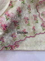 Phulkari NetKota Embroidery and digital printed saree - OffWhite MS6001