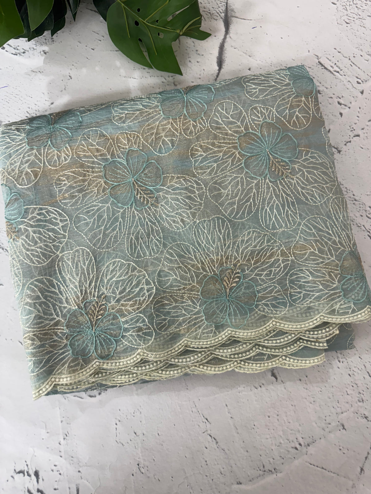 Premium Crush Organza saree with thread work- MCW863 PastelBlue