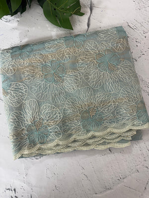 Premium Crush Organza saree with thread work- MCW863 PastelBlue