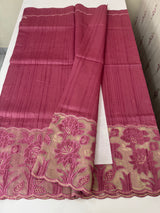 Blended tussar saree with organza applique applique borders MTSS452 BerryPink
