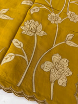 Malai chanderi saree with applique work MSM6201 Mustard