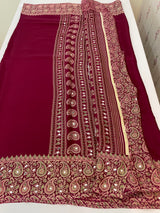 Semi modal silk saree with mirror work - MMB502 Wine