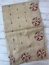 Blended tussar silk saree with embriodery - MSS564 - Beige