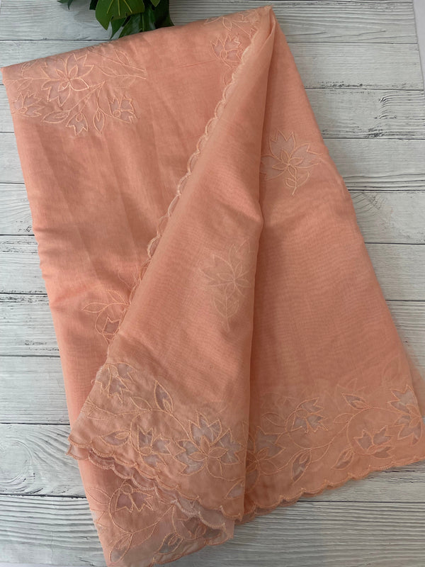 Mul chanderi saree with applique borders MSH112 Peach