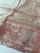 Fancy satin silk organza saree with applique borders MS14207 Peach