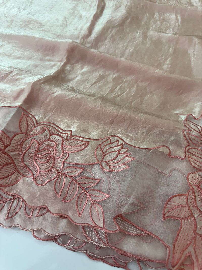 Fancy satin silk organza saree with applique borders MS14207 Peach