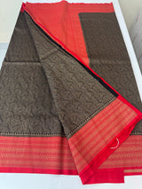 Banarasi semi katan saree with contrast border MS6665 - Black to Red
