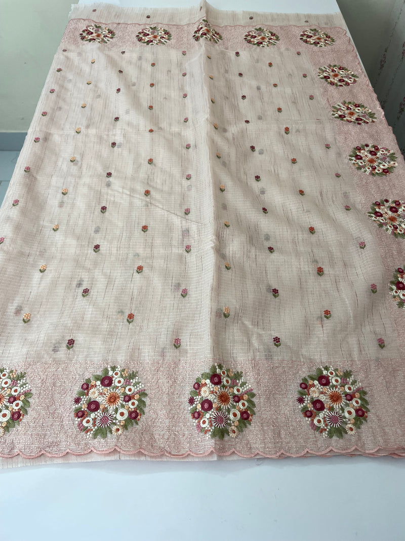 Soft kota silk saree with embroidery MSS678 - Pastel PeachPink