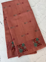 Crushed Matka Blended Tussar silk saree with embroidery MS4890 - DuskyPeach