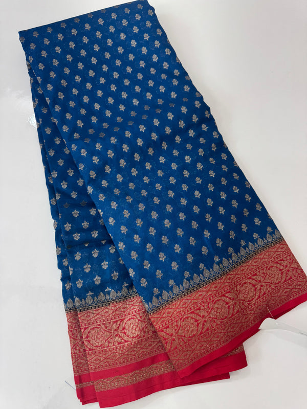 Banarasi viscose Georgette saree MKGS611- DeepSeaBlue to Red