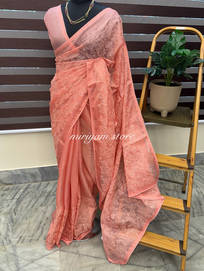 Soft kota checks saree with embroidery MSKC338 DustyMauve