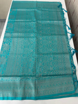 Silver zari woven soft silk saree with brocade blouse MSB5666 SeaBlueGreen