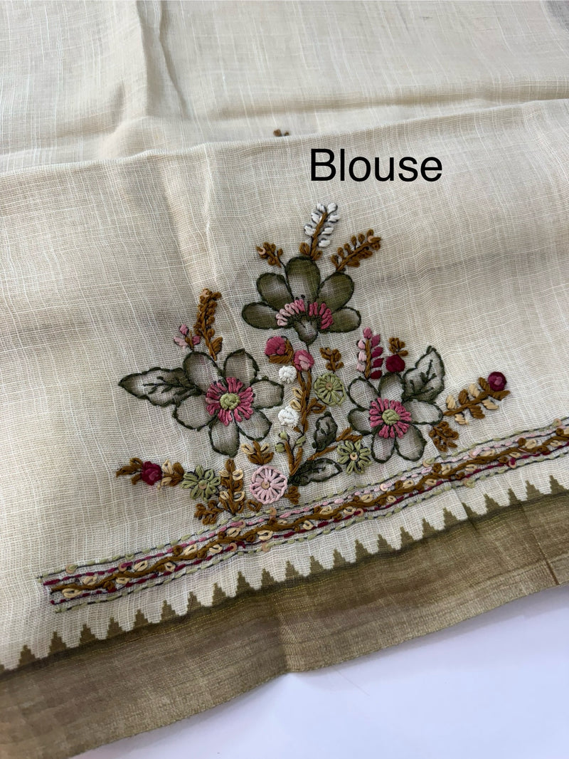 Tissue linen saree with kanta embriodery saree MS88650