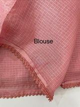 Soft kota checks saree with embroidery - MS7645 PeachyPink