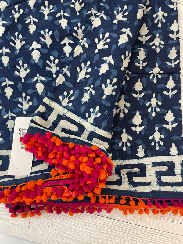 Pure mul cotton hand block printed saree SKSRMY