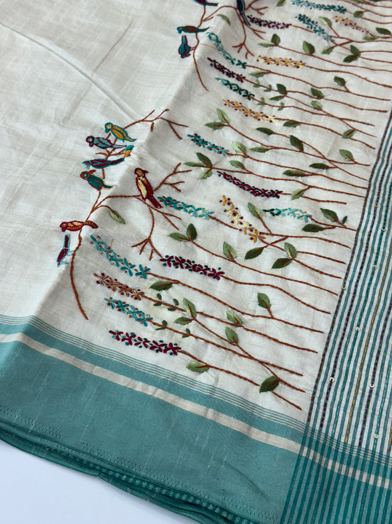 Blended tussar silk saree with hand embroidery MS40488