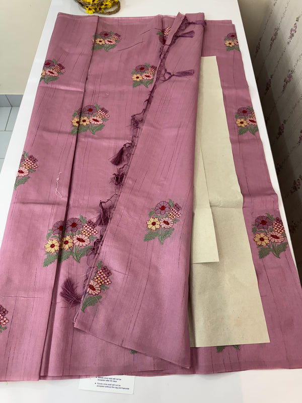 Blended tussar silk saree with embroidery - MS90654 OnionPink