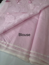 Supernet saree with applique work MCJ8432- Pastel Pink