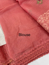 Kota checks embriodery saree MS7689 Peach