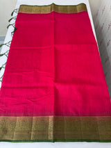 Jute silk sarees with contrast pallu & blouse MJL396 Pink to Green