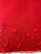 Premium Moonga Kota checks saree with embriodery borders MSH122 - Red