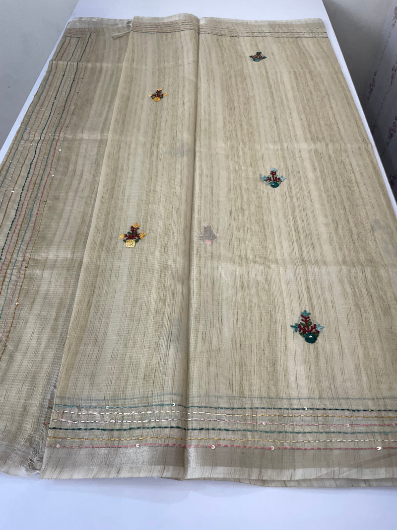 Handworked Blended tussar silk saree with handworked MS90543