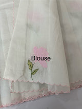 Moonga checks saree with applique work MS81789 - White to Pink